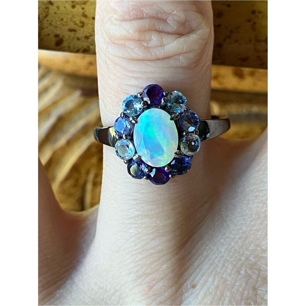 Natural Ethiopian Opal Multi Gemstone Ring Size 7.75